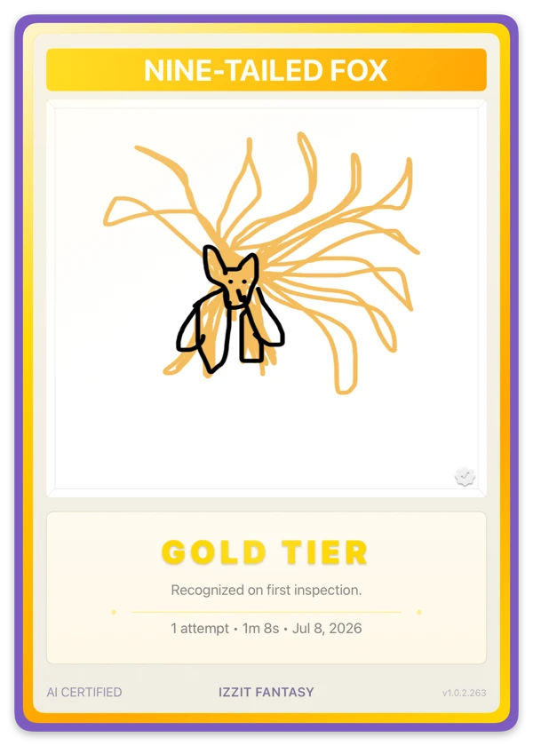 Gold card from the Fantasy pack: NINE-TAILED FOX, recognised on first inspection