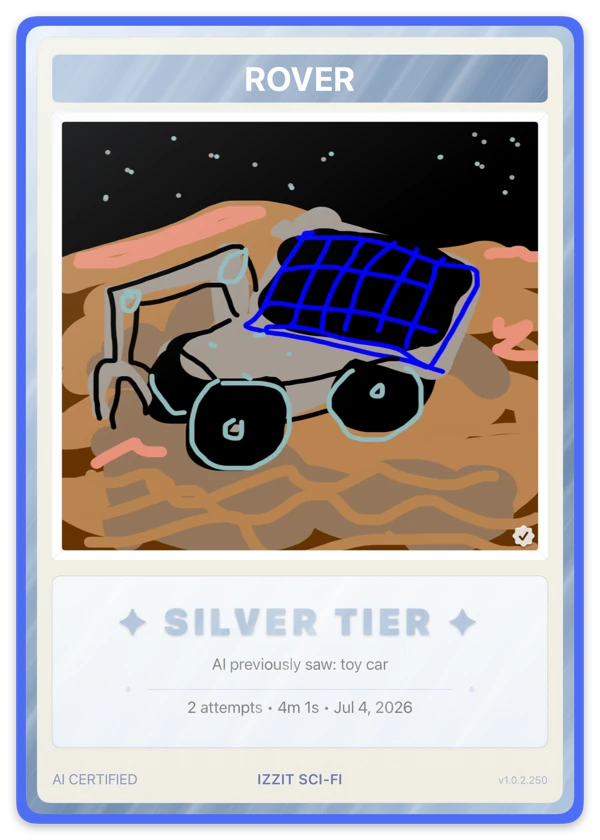 Silver card from the Sci-fi pack: ROVER. AI previously saw: toy car