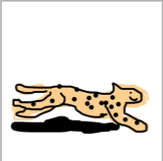 First cheetah drawing: a spotted cat with a black shadow