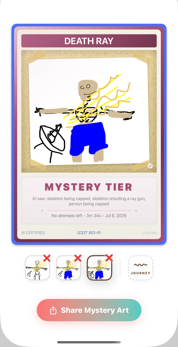 A Mystery tier card, a drawing the AI never recognised