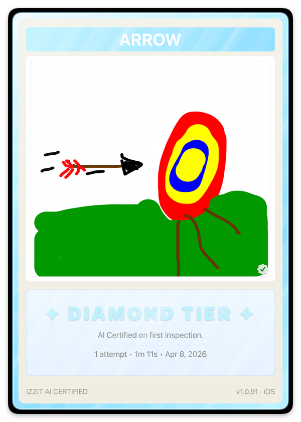 Diamond tier card — Arrow in a bullseye, certified shiny on the first attempt