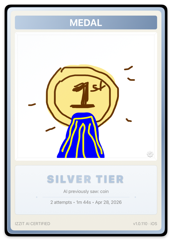 Silver tier card — Medal, certified on the second attempt (AI first saw: coin)